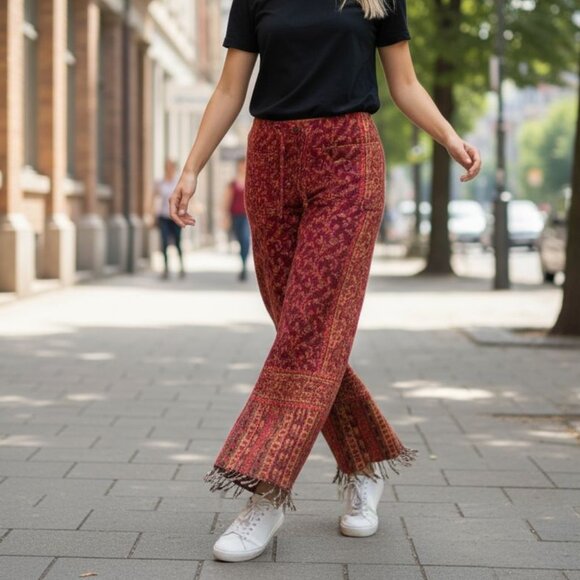 Jayli Nepal Wool Fringe Boho Pants L - Picture 1 of 10